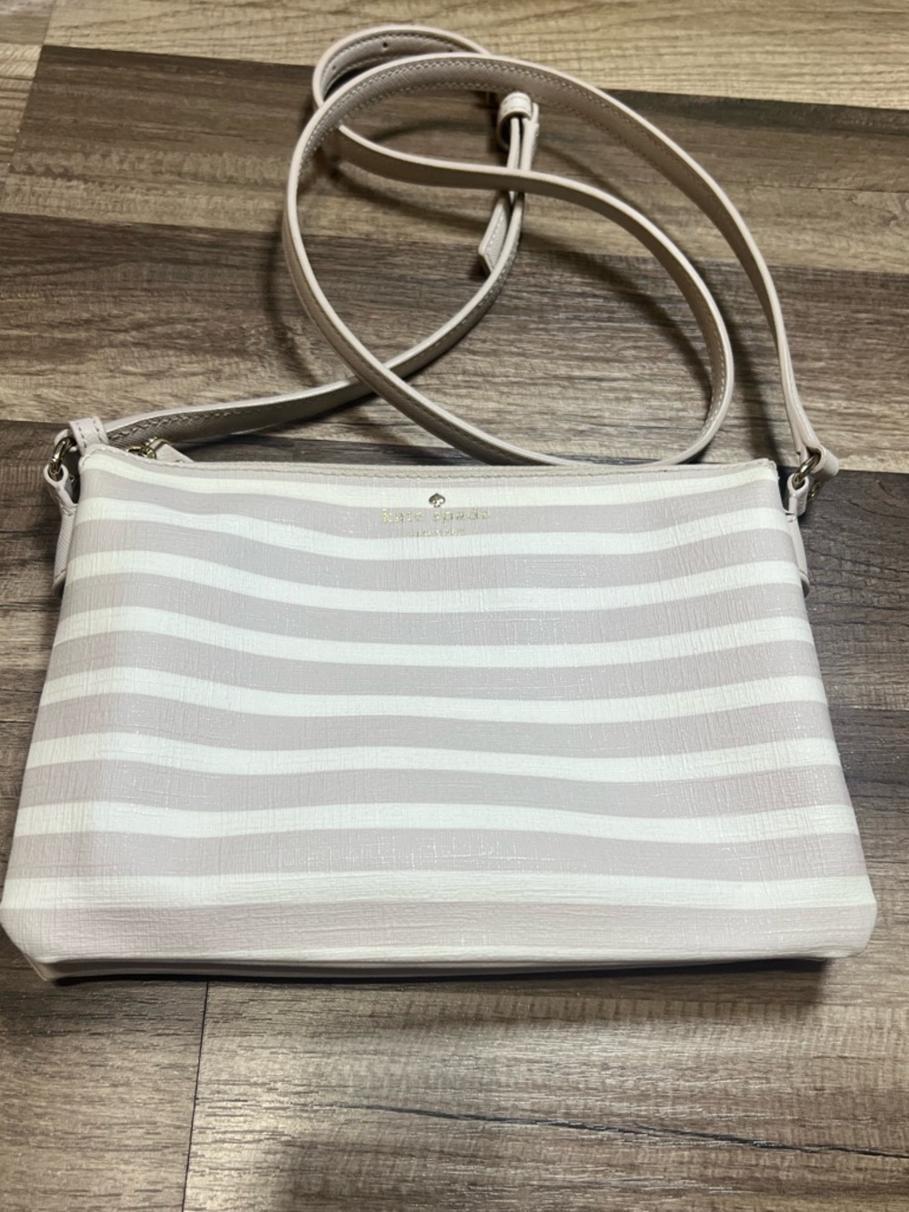 kate spade Beige & off white Striped Crossbody Bag